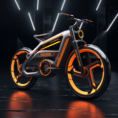 Obraz na płótnie Canvas Electric bicycle design in the future. Using electricity with a battery built into the bike body. The design is more attractive and suitable for all situations.