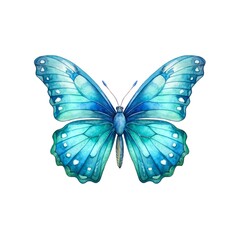 Watercolor illustration of a blue butterfly isolated on white background. Generative AI.