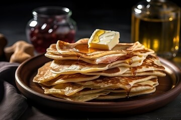 Pancake with maple syrup and butter (Ai generated)