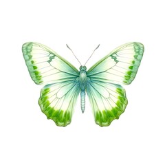 Plakat Watercolor illustration of a light green butterfly isolated on white background. Generative AI.