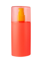 Cosmetic spray bottle. Orange plastic spray bottle on a white background.