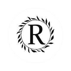 Letter "R" Initials with Round Floral Frames, Vector Monogram Logo, Cricut File