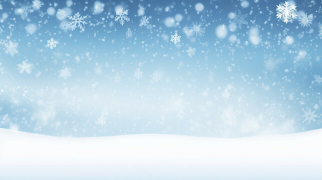 Snow winter background with snowflakes and falling snow.Winter background with pile of snow and snow falling background. Concept of copy space for text or image.