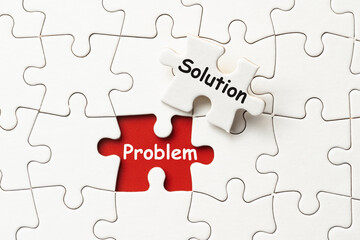 Problem solution concept using white jigsaw puzzle