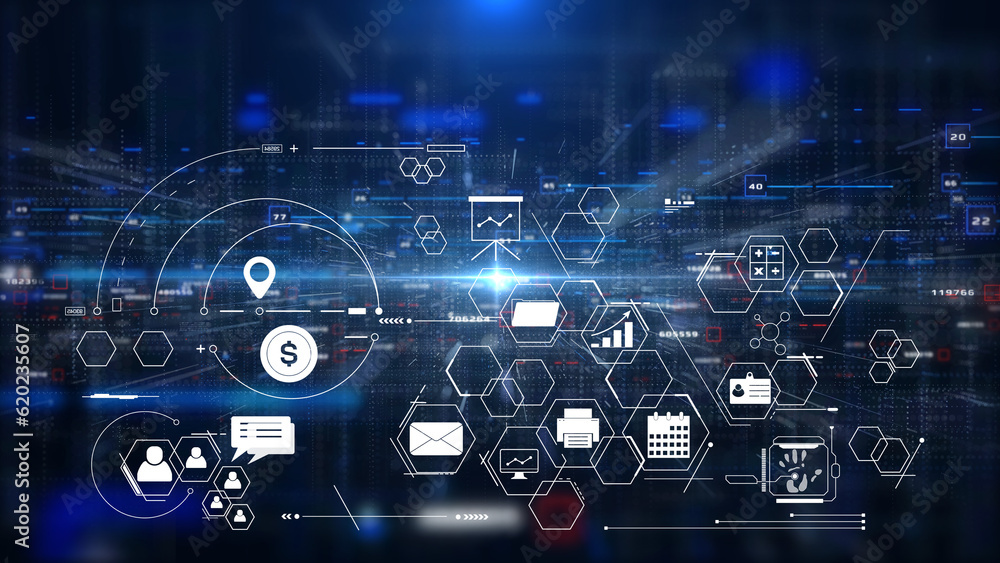 Poster technology data business analysis and strategy, professional financial, digital link tech with futur