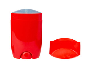 Red deodorant stick isolated on white background.