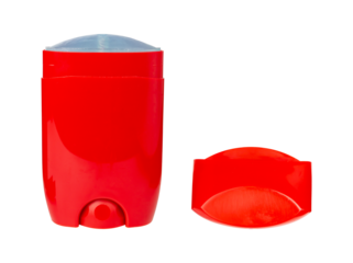Red deodorant stick isolated on white background.
