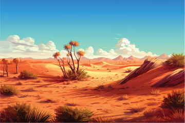 painting of hot desert landscape with blue sky