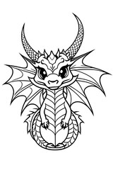 Cute Cartoon Dragon outline for coloring book isolated on a white background, generative ai	