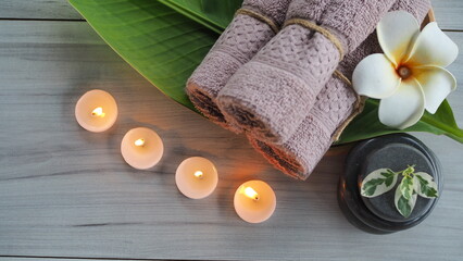 Closeup of Spa accessories,Beautiful composition of spa , spa relax concept, herbs for massage,...