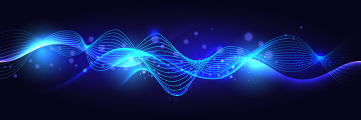 Fototapeta na wymiar glow science technology blue energy wave fractal glowing fantasy futuristic art curve background