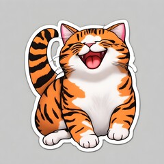 Fototapeta na wymiar cute orange cat sticker (flowery cat, orange cat, brown cat) created with Generative AI technology