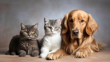 Group of puppy, Pets, dog and cat portrait (Ai generated)
