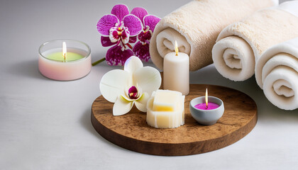 Fototapeta na wymiar spa still life with candles and orchid