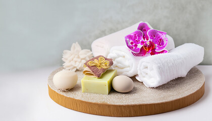 Fototapeta na wymiar spa still life with towel and orchid