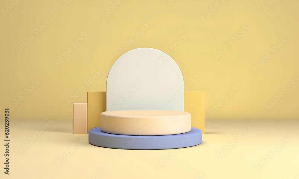 Fototapete abstract minimal concept. pastel multi colour background with podium, abstract geometric cube landsc