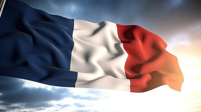 Illustration of the France flag waving in the wind