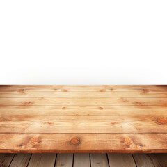 Versatile White Background: Empty Wood Table Top Ideal for Displaying and Montaging Your Products