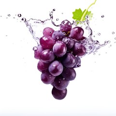 Fresh grape in water splash on white backround. Juicy fruit. Generative AI