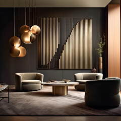 Dark minimalistic interior, contemporary design for living room. Generative AI