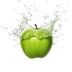 Fresh green apple in water splash on white backround. Generative AI