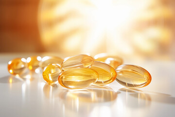 Omega 3, fish oil capsules, healthy lifestyle, close-up photo. Generative AI