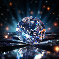 Lab-grown diamond, close-up photography on dark background, manufacture of precious stones. Generative AI