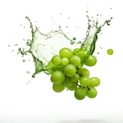Fresh grape in water splash on white backround. Juicy fruit. Generative AI
