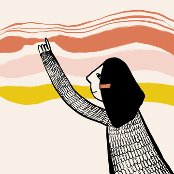 Vector illustration of female drawing on wall
