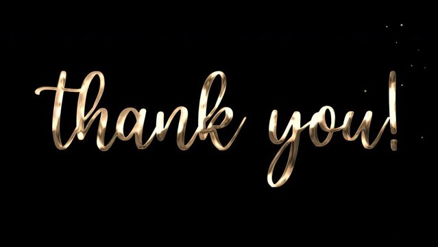 Animated Thank You with Golden Lettering On Transparent Background. Suitable for Celebrations, Wishes, Events, Messages, holidays, and festivals.