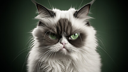 Fototapeta premium Grimmige Perser Katze mit putzigen bösen Blick Nahaufnahme, ai generativ 