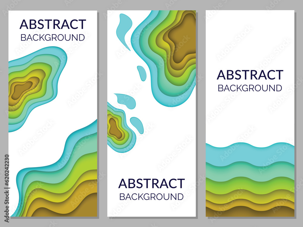 Poster abstract background with color waves, paper art illustration with liquid figures. dynamic color shap