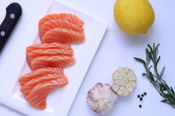 salmon sashimi and lemon