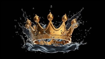 Illustration of a golden crown submerged in water on a black background