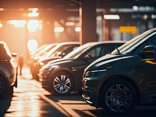 auto assembly line of cars in a factory bokeh. ai generative