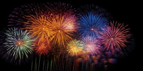 Abstract background celebration happy new year and merry Christmas Colorful firework on black background, generative ai