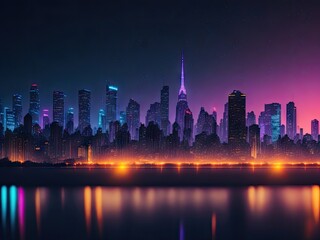 Obraz premium colorful night city skyline glow neon bokeh. ai generative