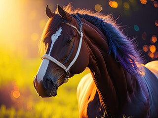 Obraz premium colorful painting of a horse bokeh background. ai generative