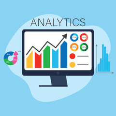 Laptop showing charts and graph, analysis business accounting, statistics concept. Digital marketing analytics. Data growth diagram. Business website modern ui, ux, kit, admin, financial report