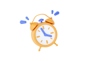 Clock 3d render icon - simple yellow alarm reminder concept, retro style alarmclock with purple arrows