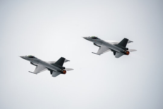 two f-16 fighter jets.