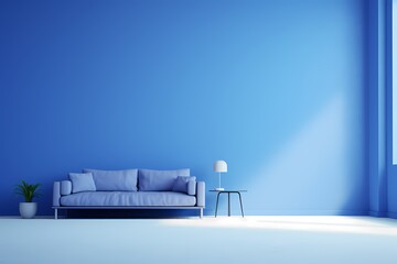 room with blue sofa
