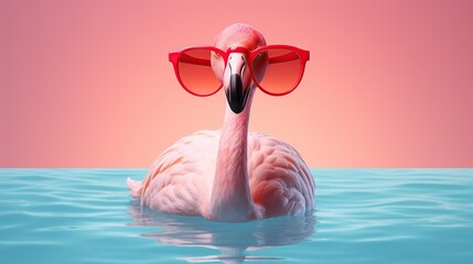 Flamingo wearing a straw hat