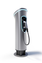 Fast electric car charger green energy environment friendly driving vehicle station. Modern transport fuel of future. Minimal design power unit isolated on white background