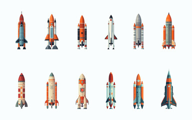 Rocket set flat cartoon isolated on white background. Vector illustration