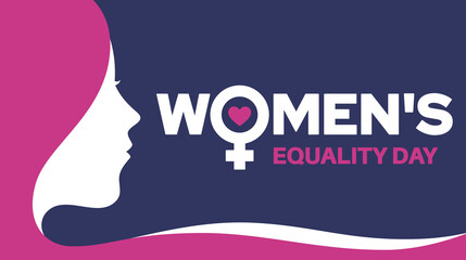 women's equality day background consisting of a woman with long pink hair and a female symbol icon. August 26th