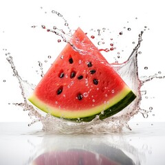 Fresh watermelon in water splash on white backround. Juicy fruit. Generative AI