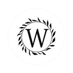 Letter "W" Initials with Round Floral Frames, Vector Monogram Logo, Cricut File