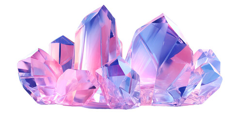 Rock crystal on transparent background, 3d mineral cluster, three-dimensional growing crystals of quartz gem stone. Ai generative png 3D gem illustration