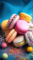 Fototapeta na wymiar Macaron, Rainbow-colorful sweet (Ai generated)